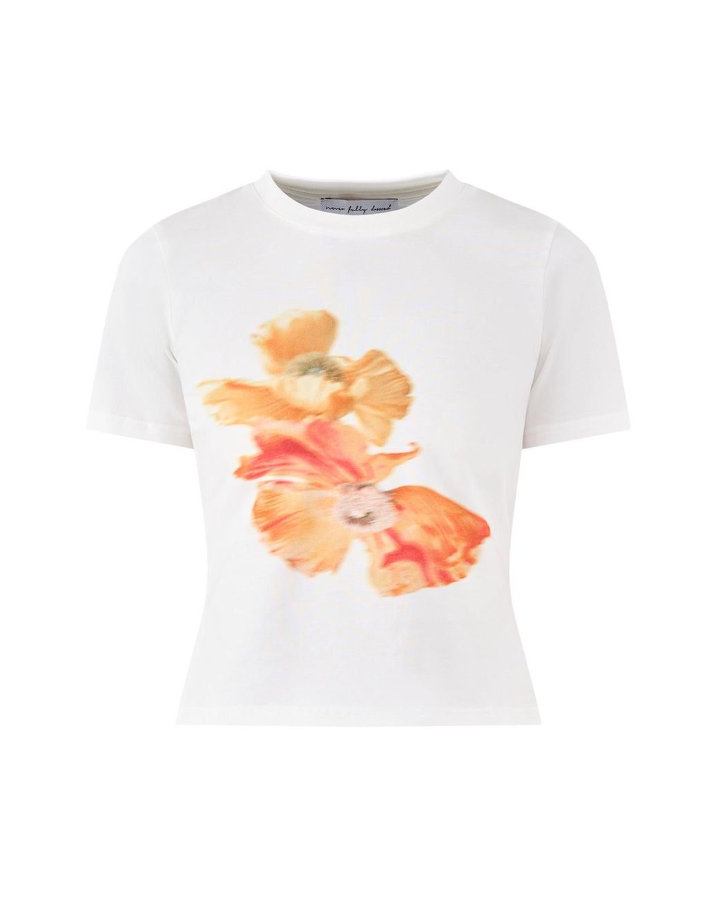 Never Fully Dressed White Blurred Floral Slim Graphic T-Shirt