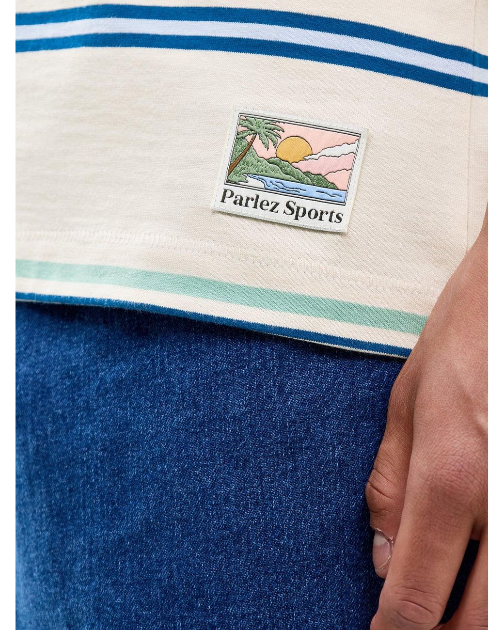 Parlez Blue Calm Stripe T-Shirt Cream for men