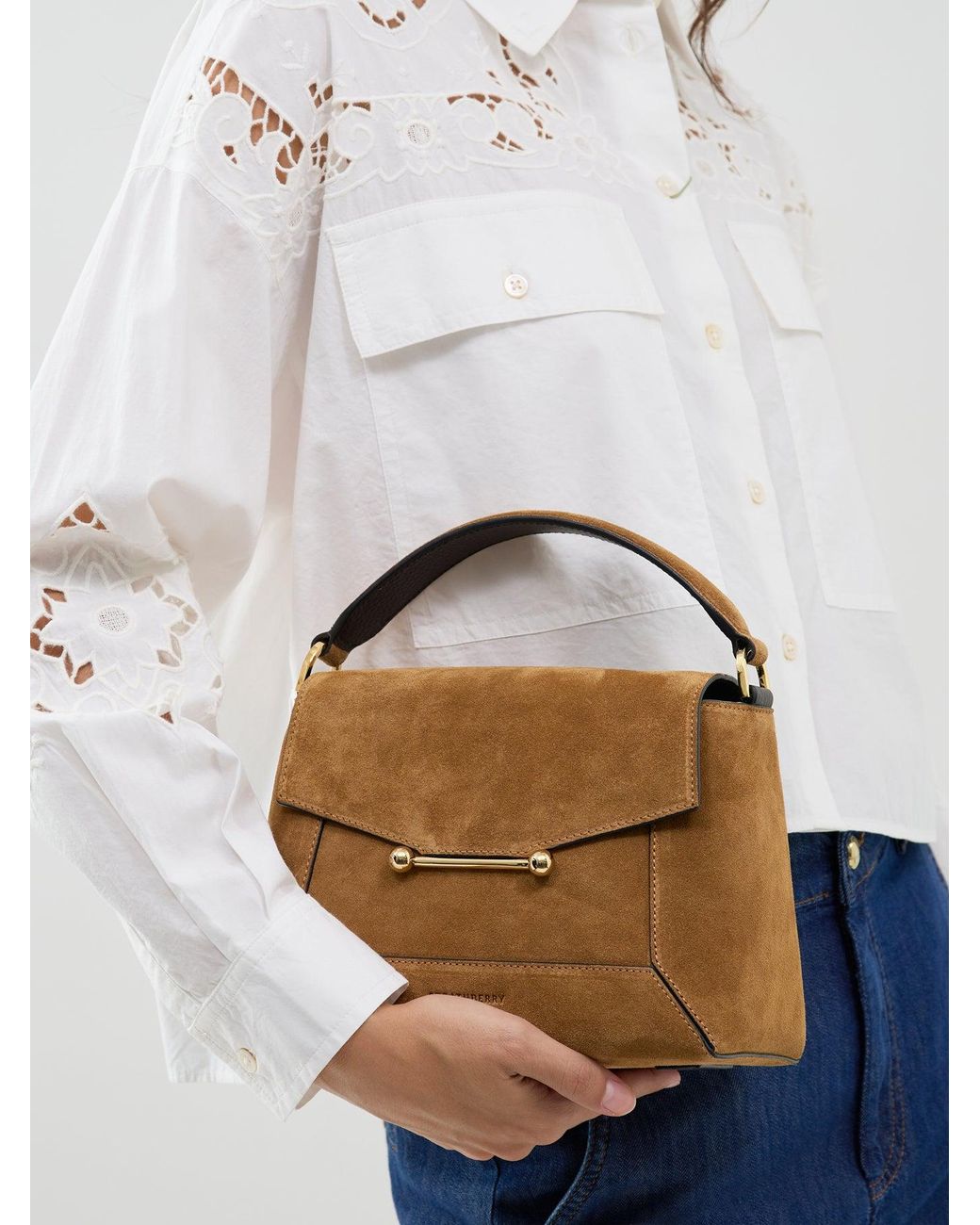 Strathberry Metallic Mosaic Suede Top Handle Bag