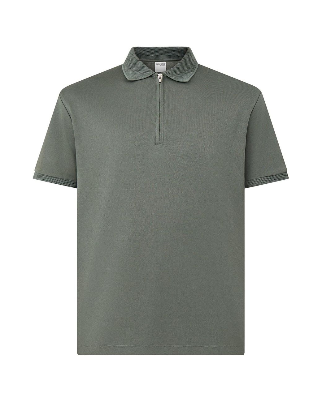 SELECTED Gray Fave Zip Short Sleeves Polo for men