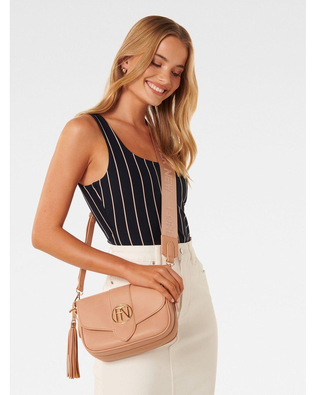 Forever New Pink Signature Thea Tassel Saddle Crossbody Bag