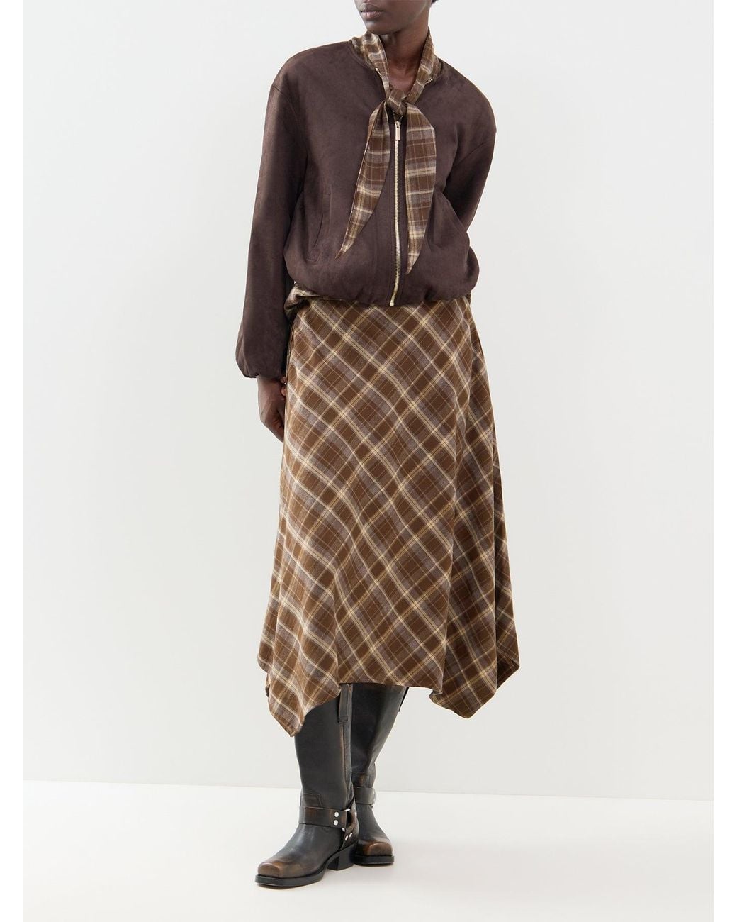 ONLY Brown Check Midi Skirt