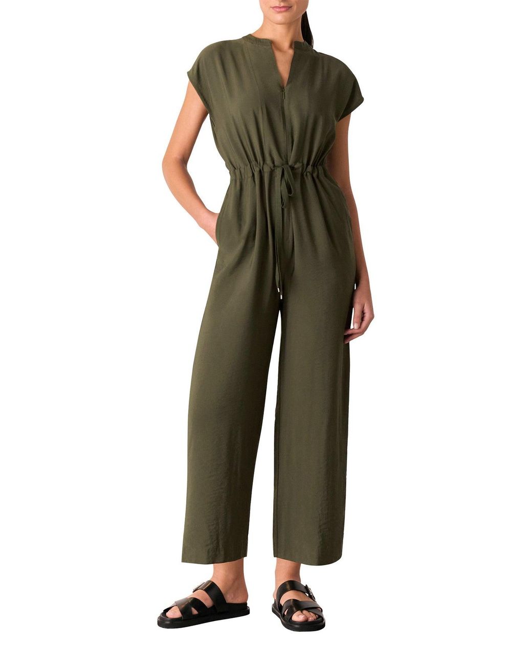 Whistles Green Sleeveless Drawstring Jumpsuit