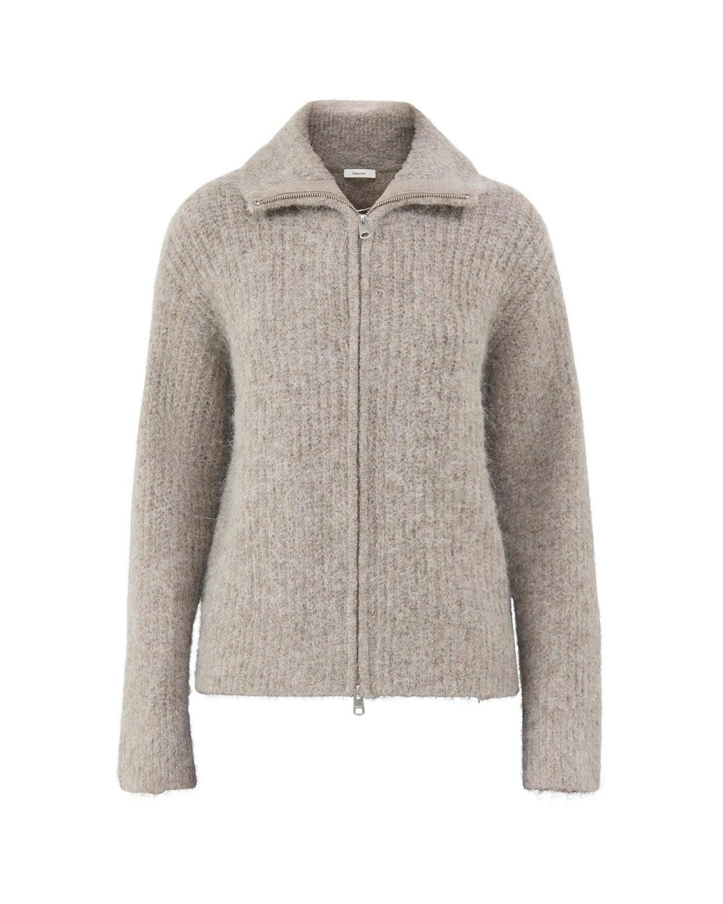 SELECTED Gray Alpaca Blend Gabriella Long-Sleeved Zip Cardigan