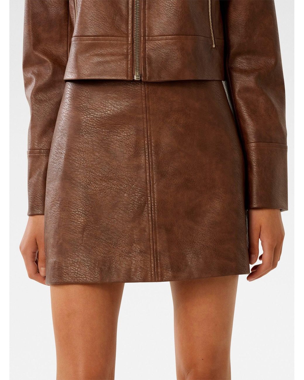 Forever New Brown Wren Vegan Leather Mini Skirt