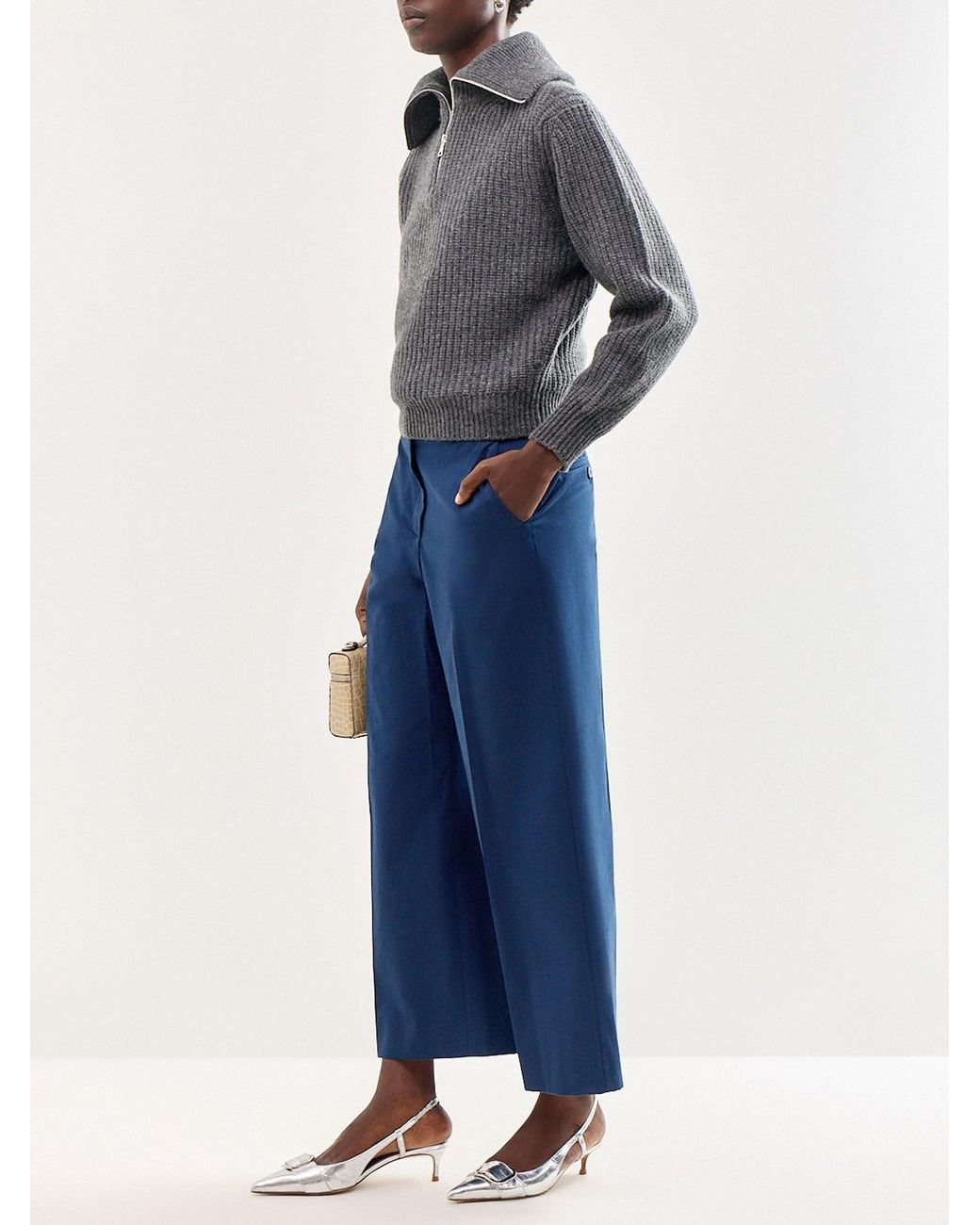 Weekend by Maxmara Gray Laser Zip Neck Jumper