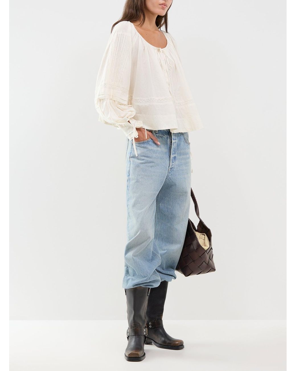 Free People White La Lune Long-Sleeved Blouse