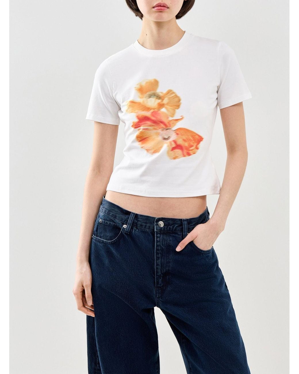 Never Fully Dressed White Blurred Floral Slim Graphic T-Shirt