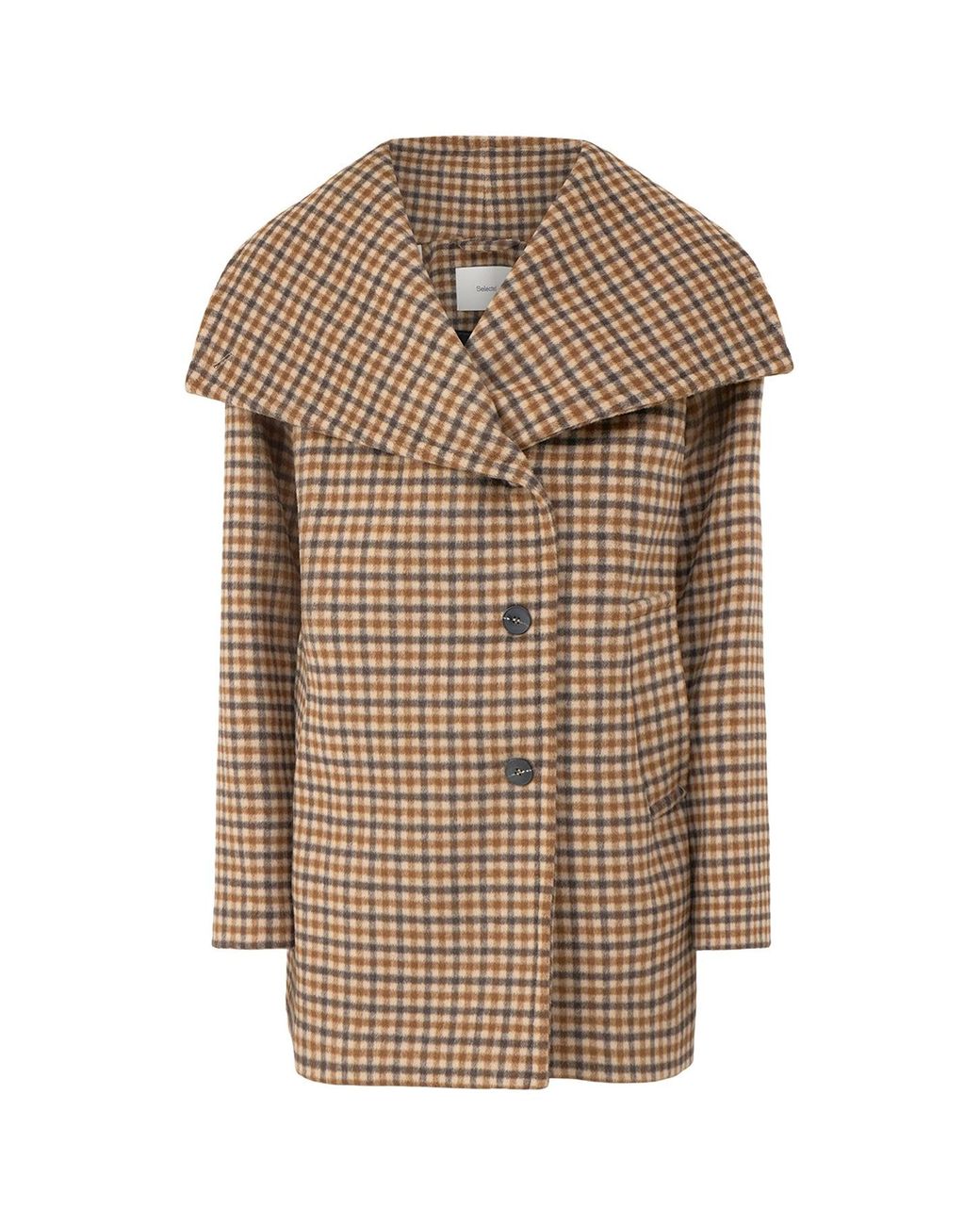 SELECTED Brown Carolyn Check Wool-Blend Coat