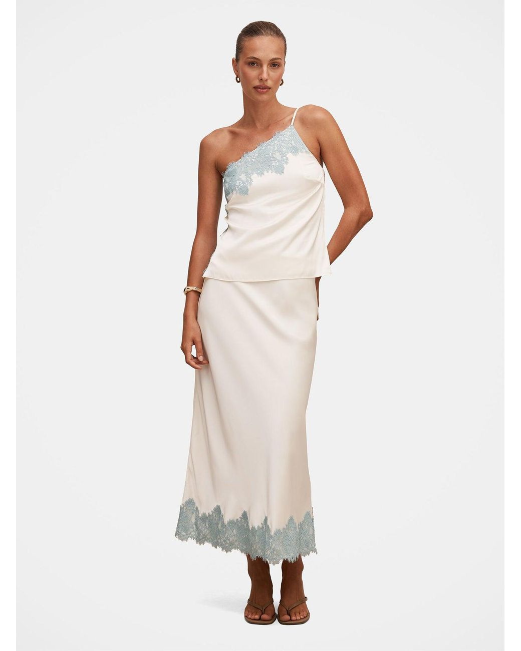 Forever New White Adele Lace Trim Midi Skirt