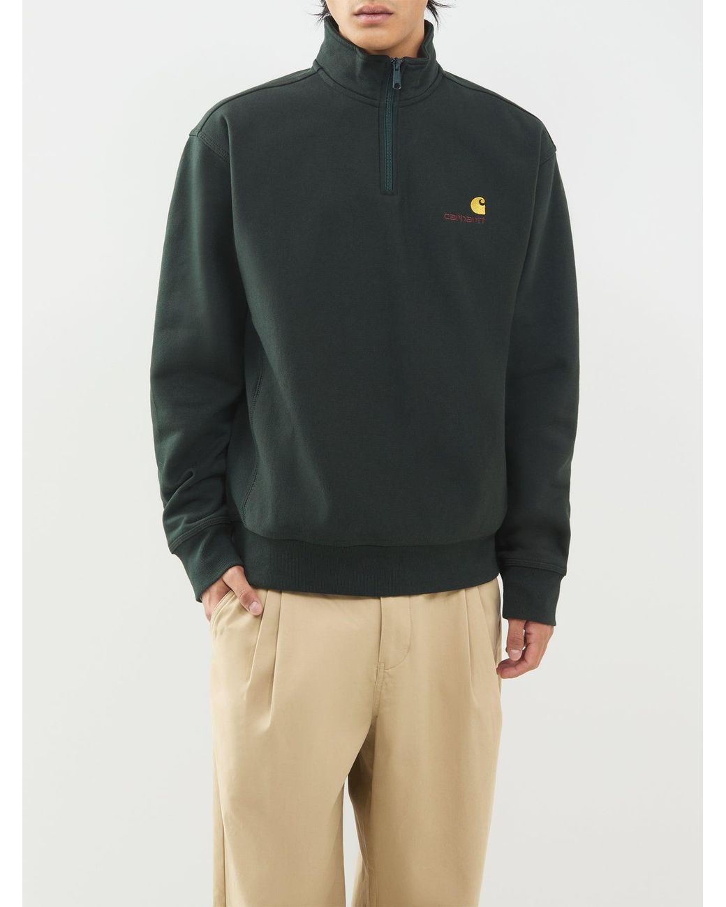 Carhartt Green Half-Zip American Script Cotton Blend Sweatshirt for men