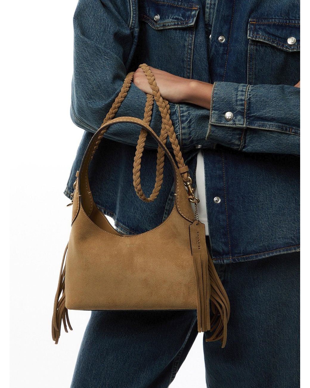COACH Brooklyn Suede Shoulder Bag 23 With Fringe Detailing in