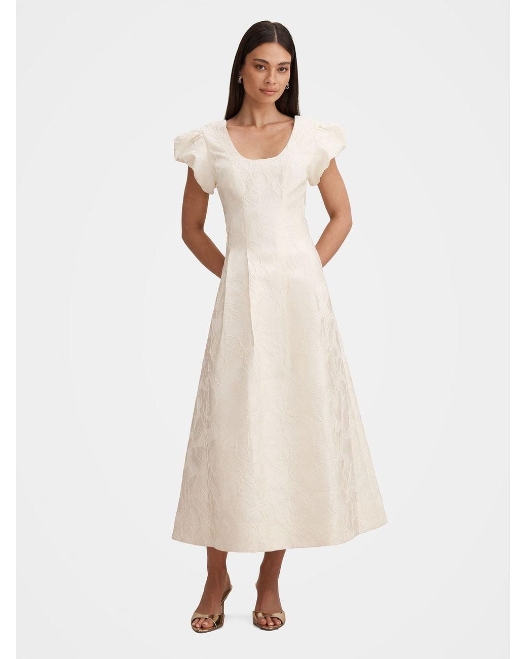 Forever New White Lily Jacquard Midi Dress
