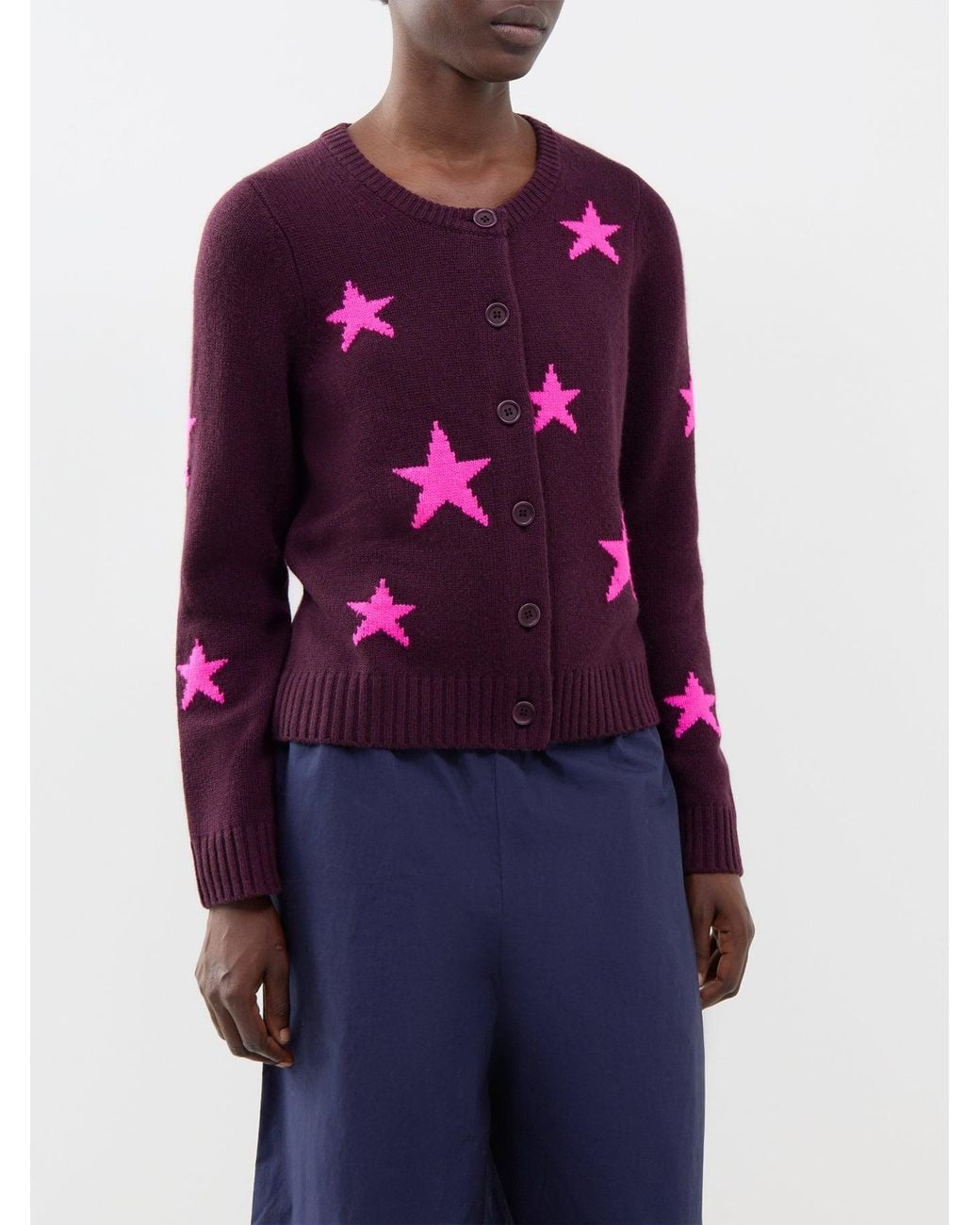 Chinti & Parker Purple Star Round Neck Cardigan