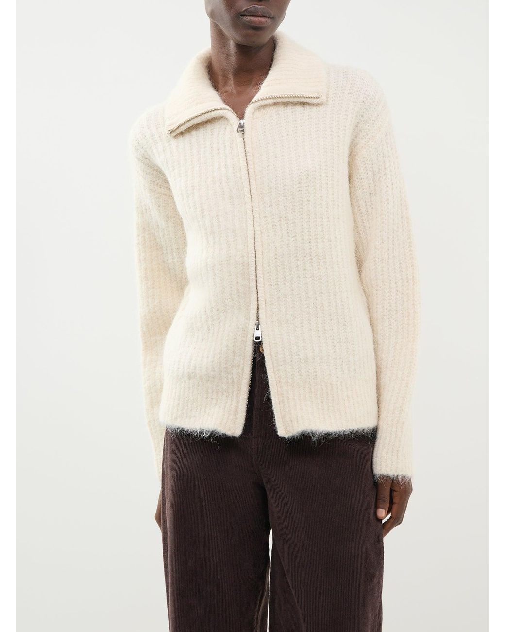 SELECTED White Alpaca Blend Gabriella Long-Sleeved Zip Cardigan