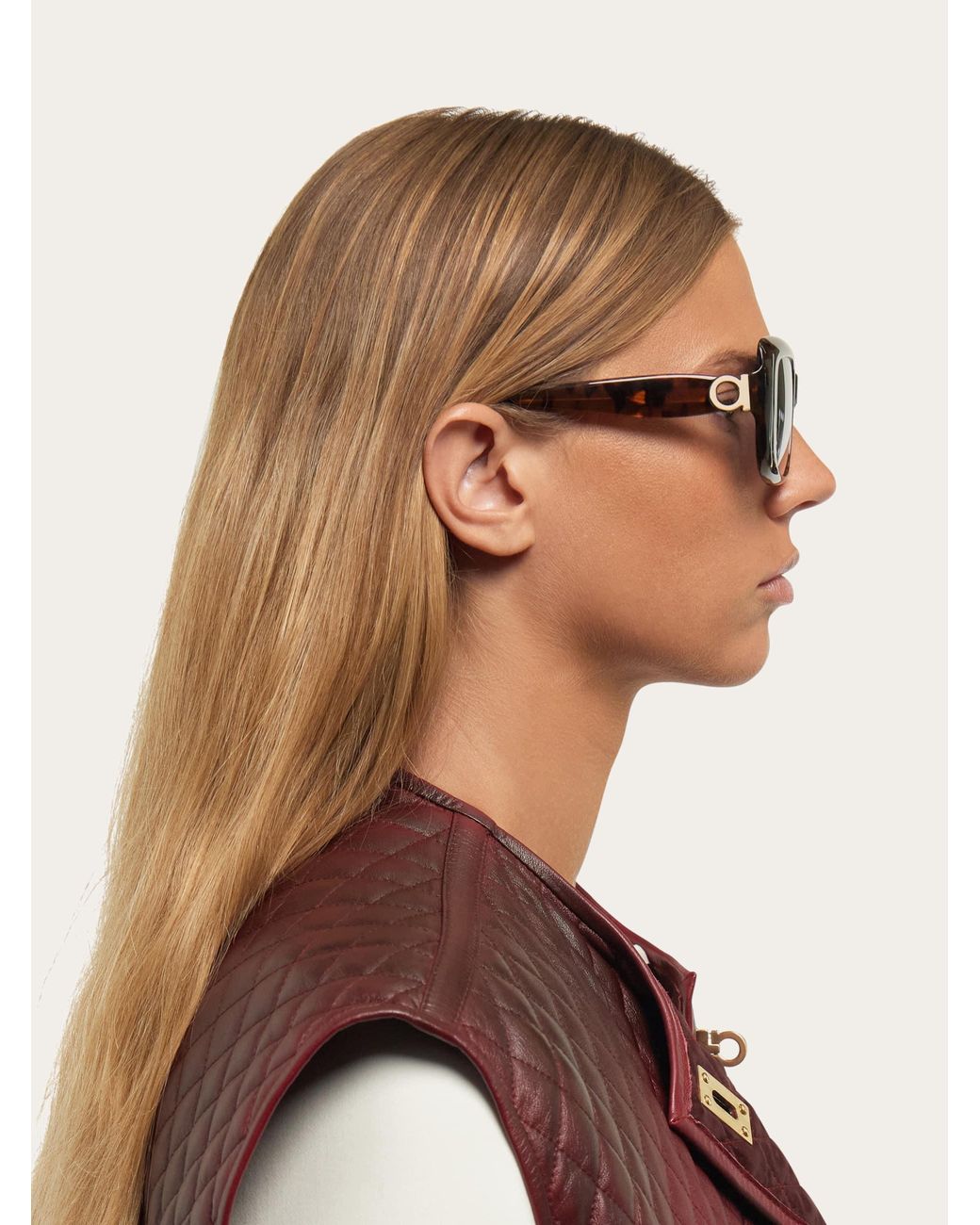 Ferragamo Black Rectangular Frame Sunglasses