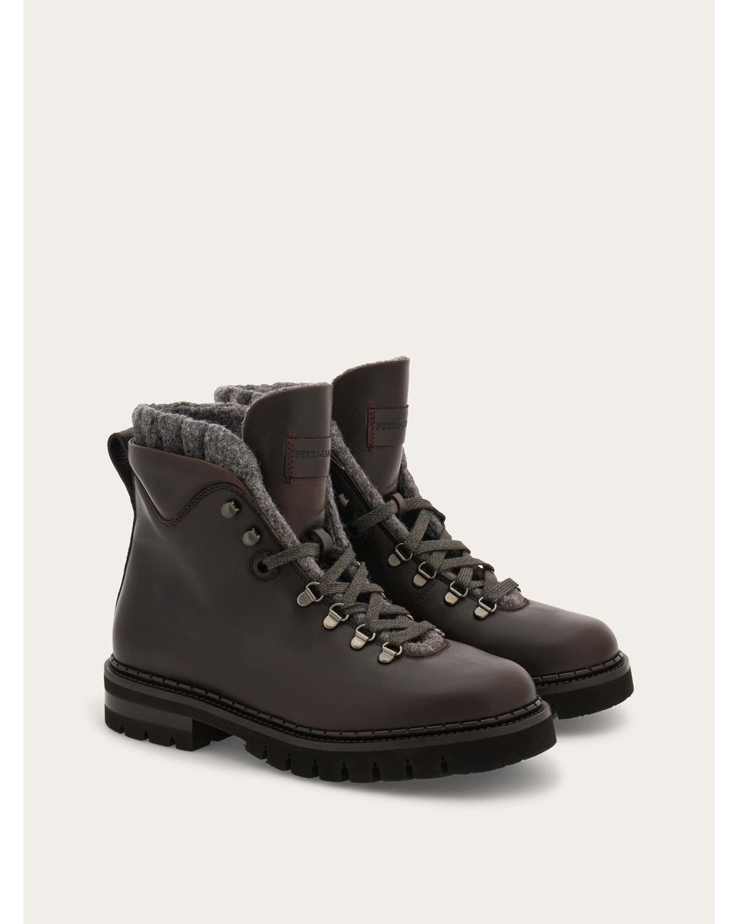 Ferragamo Brown Wool Lined Utility Boot for men