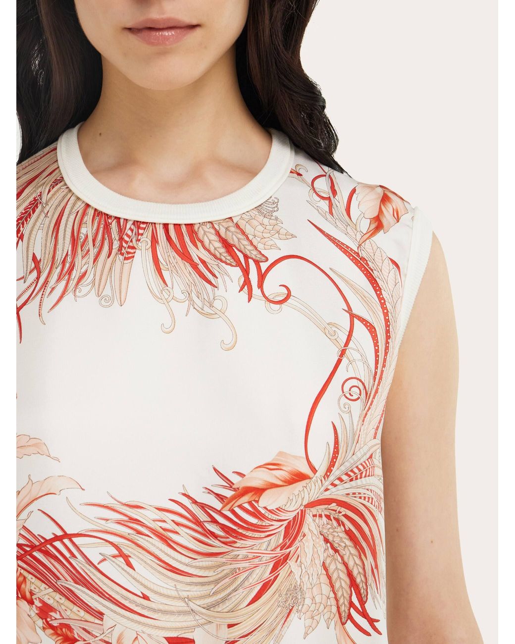 Ferragamo Multicolor Feather Show Print Sleeveless Sweater