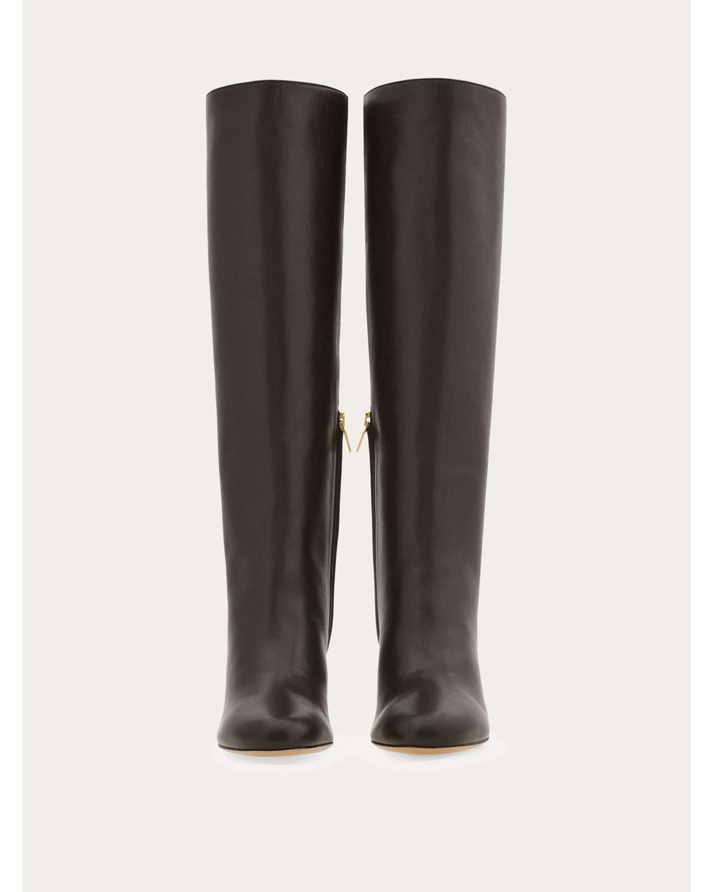 Ferragamo Brown Knee High Boot With Low Heel