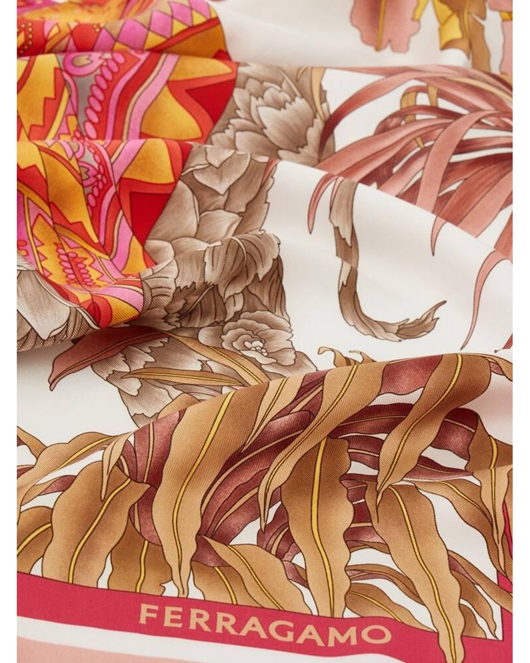 Ferragamo Pink India Print Silk Scarf
