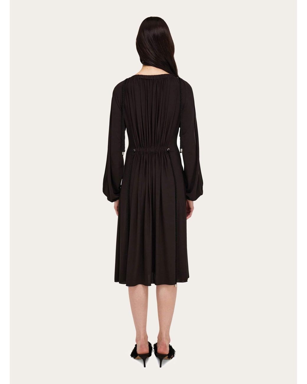 Ferragamo Black Viscose Dress With Gathered Detailing