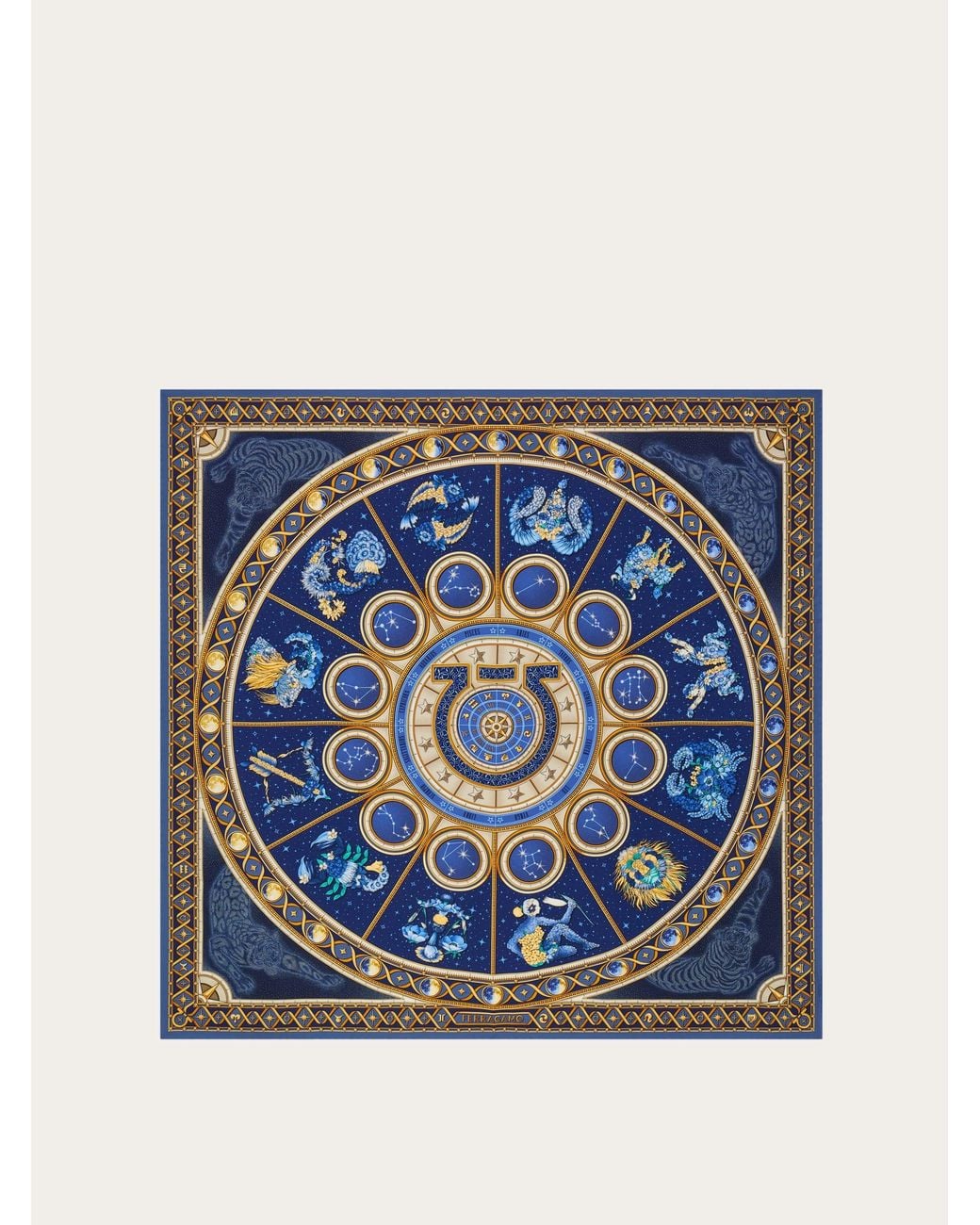 Ferragamo Blue Horoscope Print Silk Scarf
