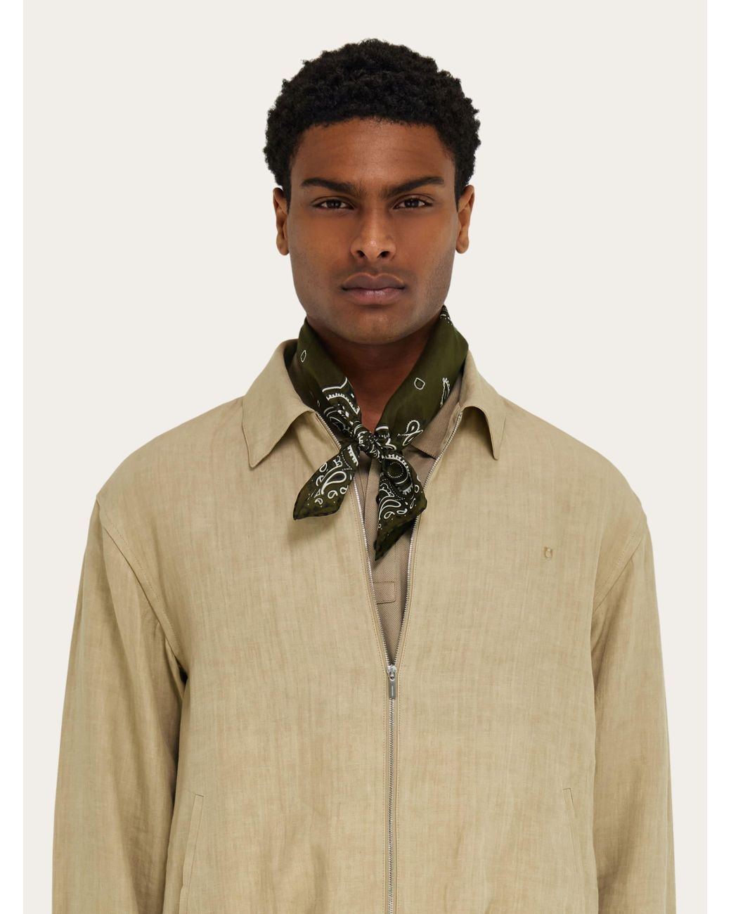Ferragamo Natural Arabesque Print Triangle Scarf for men