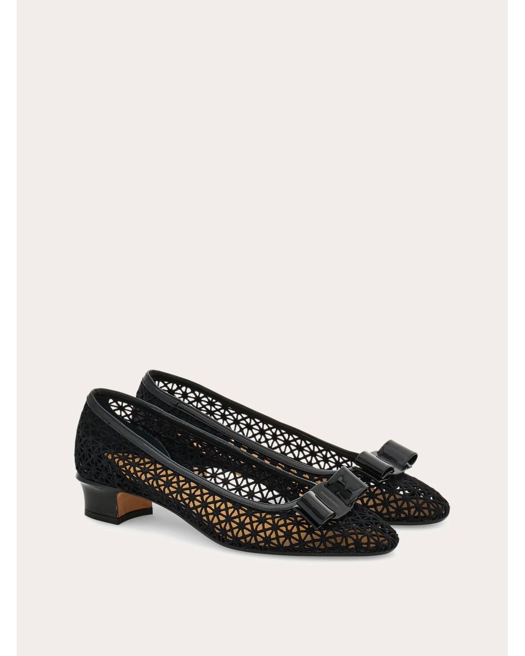 Ferragamo Black Macramé Vara Bow Pump