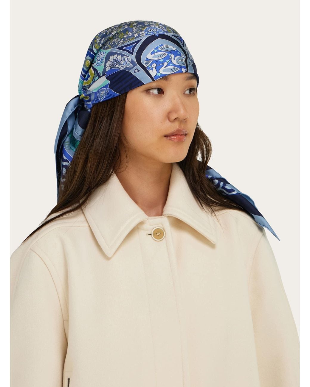 Ferragamo Blue Monile Print Silk Scarf