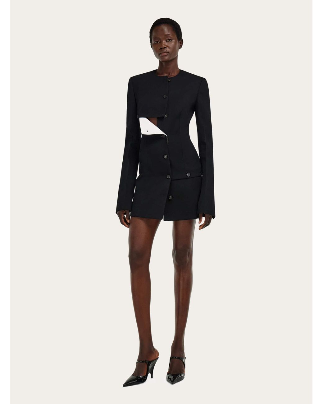 Ferragamo Black Wool Jacket With Button Detail