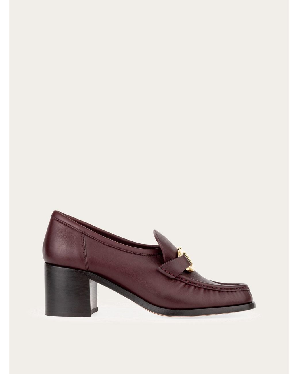 Ferragamo Purple Block Heel Loafer With Gancini Ornament .5