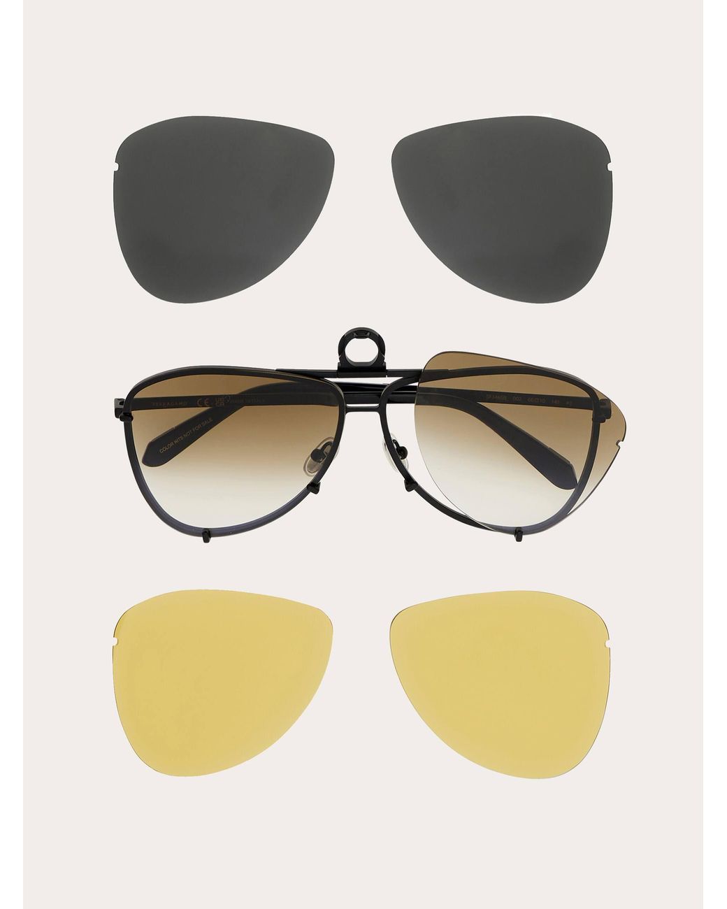 Ferragamo Gray Aviator Frame Sunglasses With Interchangeable Lenses