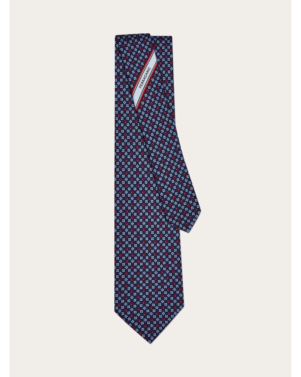 Ferragamo Blue Gancini Flower Print Silk Tie for men