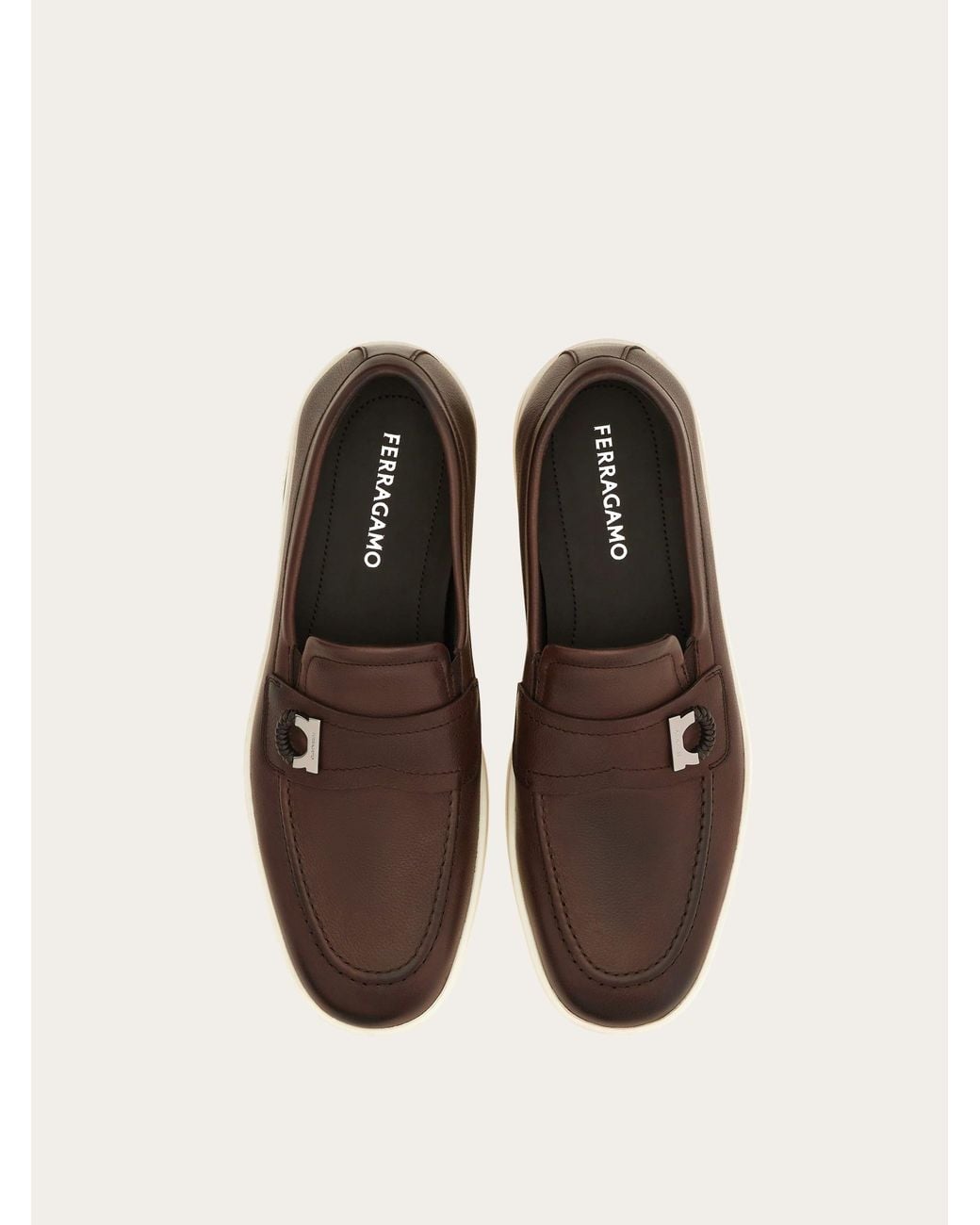 Ferragamo Brown Boat Shoe Loafer With Gancini Ornament for men
