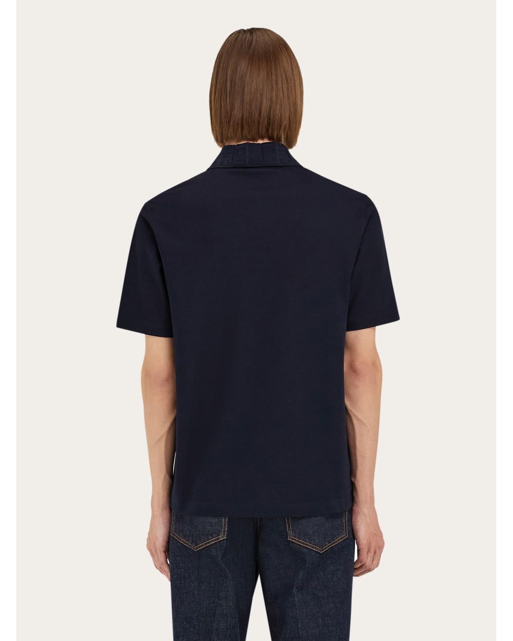 Ferragamo Blue V-Neck Polo With Jacquard Pocket Detail for men