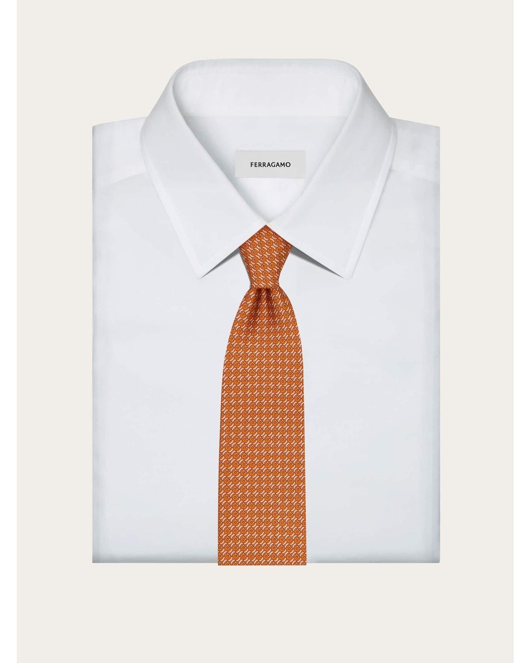 Ferragamo Orange Brackets Print Silk Tie for men