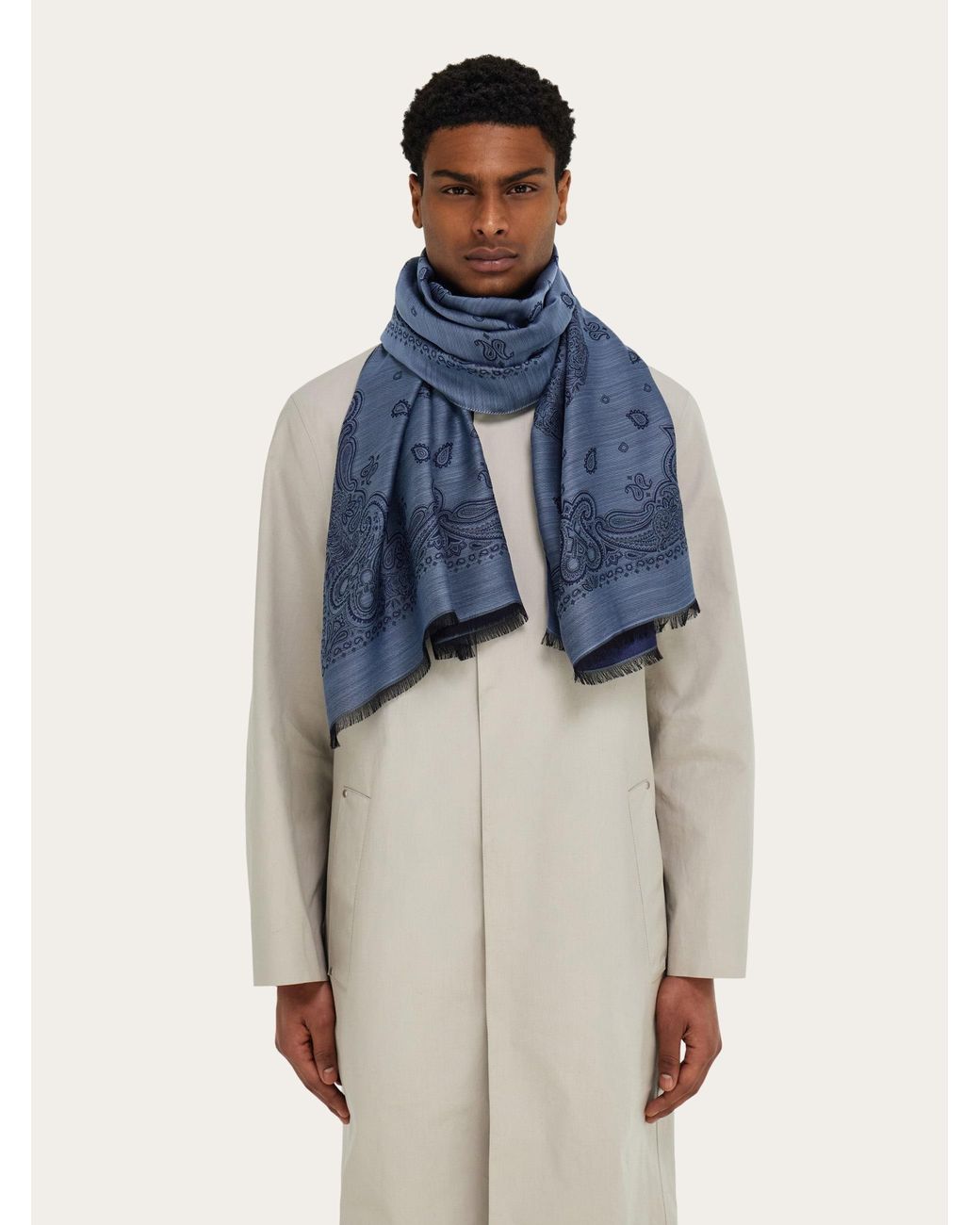 Ferragamo Blue Arabesque Print Stole for men
