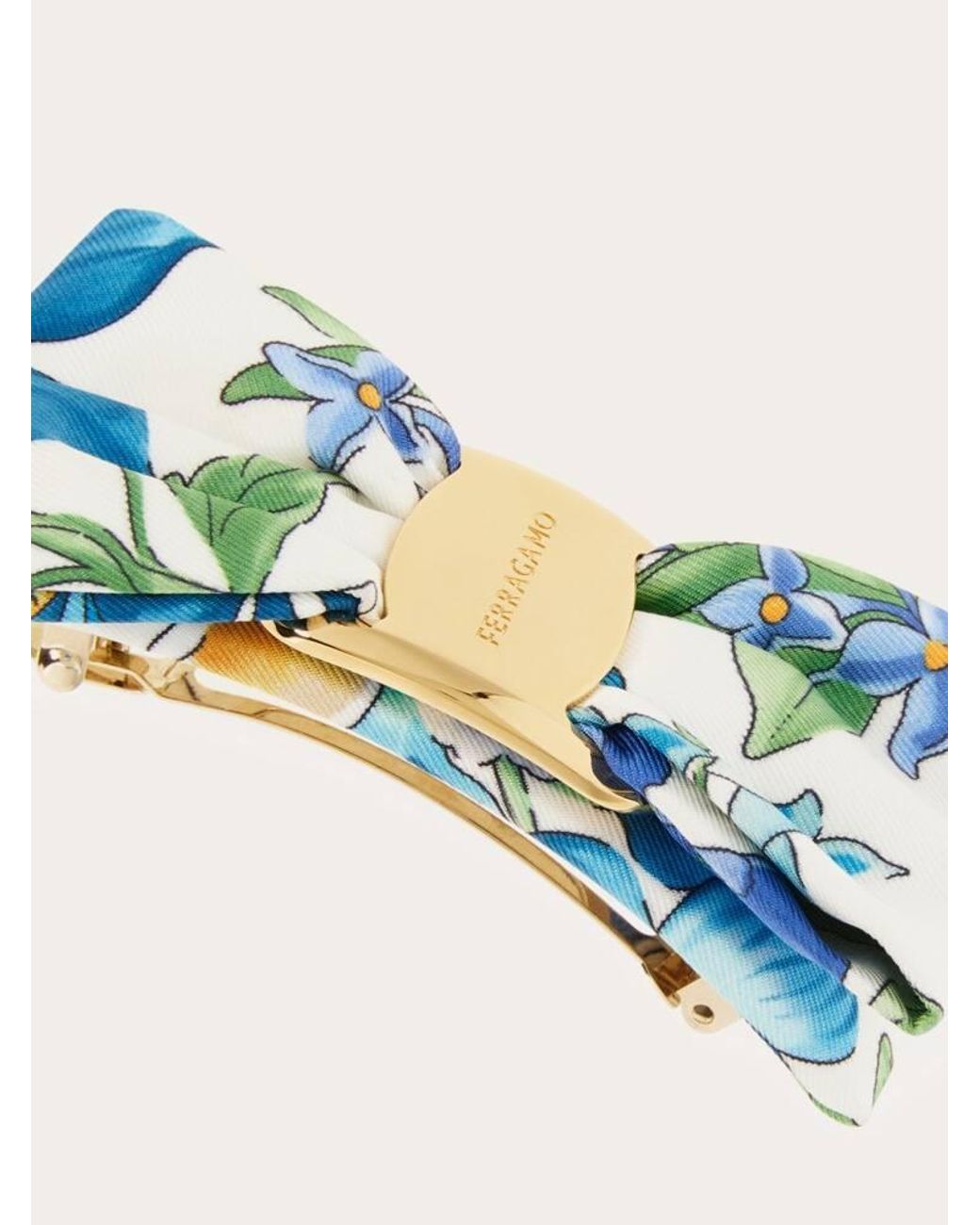 Ferragamo Blue Spring Print Vara Bow Hair Clip