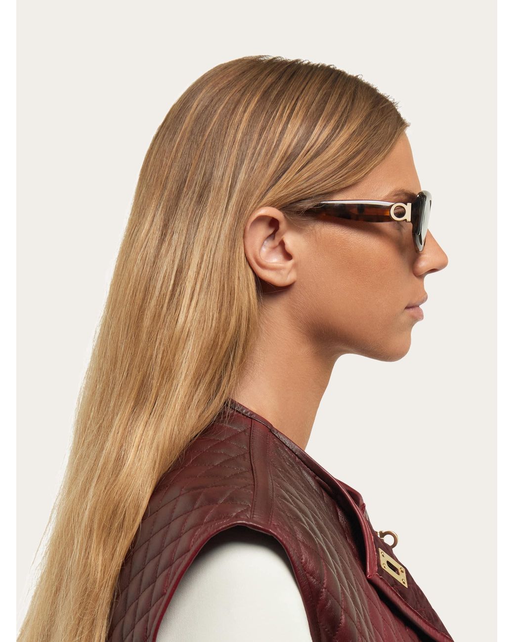 Ferragamo Natural Rectangular Frame Sunglasses