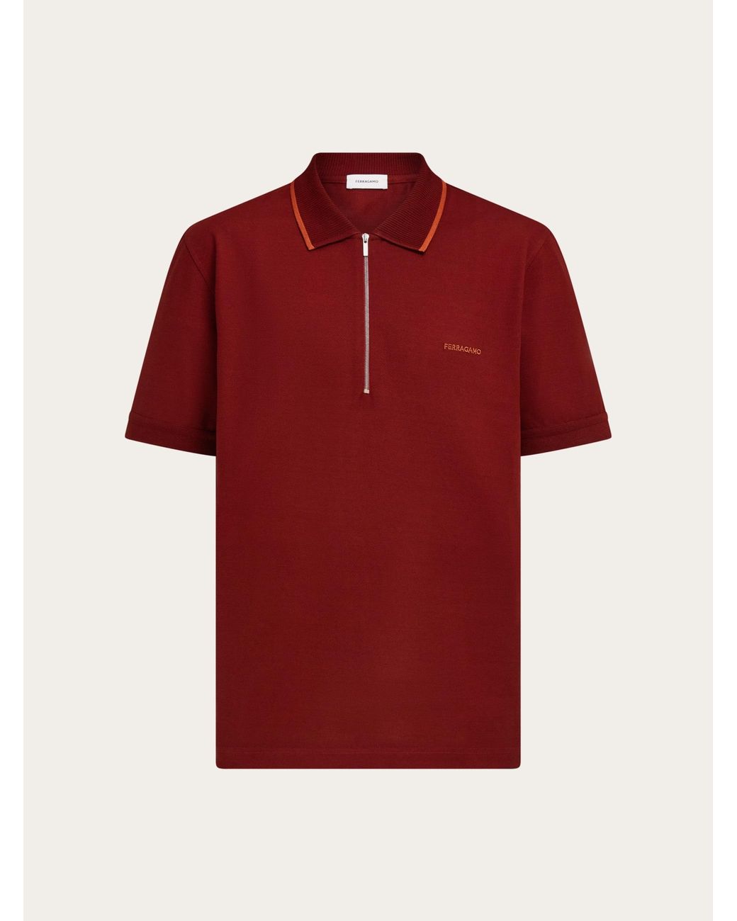 Ferragamo Red Cotton Polo Shirt With Zip Closure for men