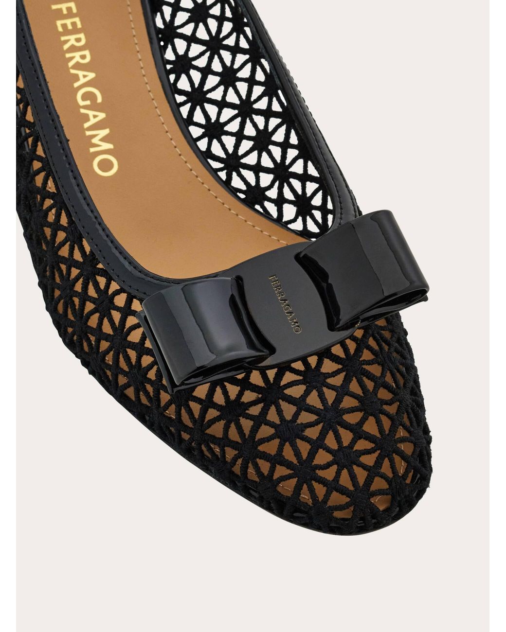 Ferragamo Black Macramé Vara Bow Pump