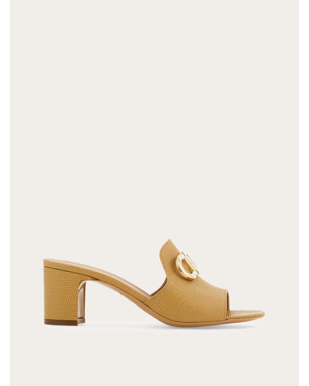 Ferragamo Natural Mid Heel Slide With Gancini Buckle