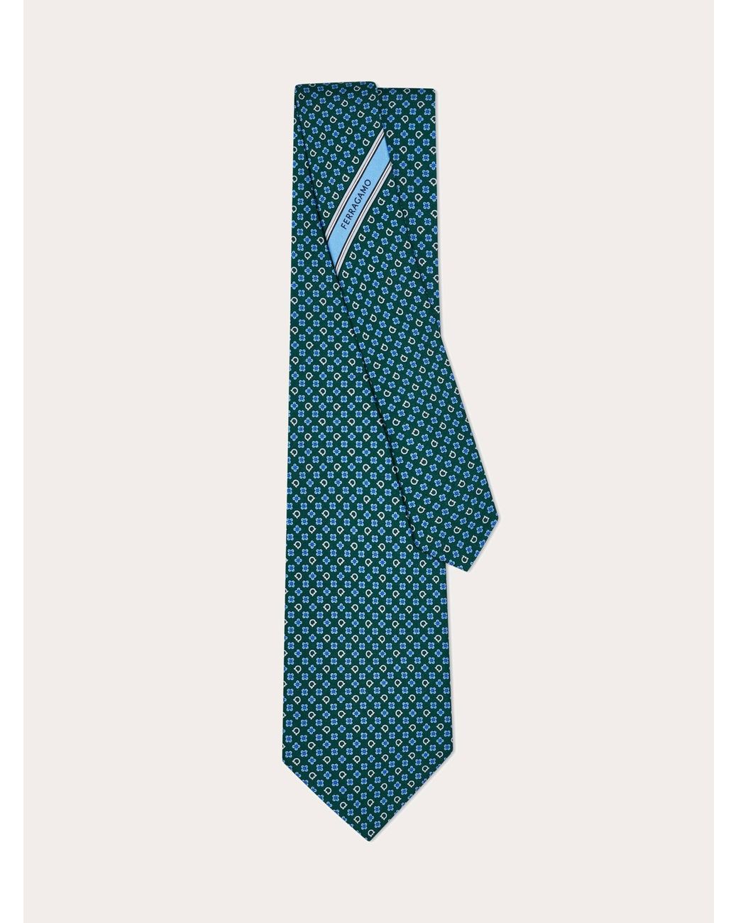 Ferragamo Blue Gancini Flower Print Silk Tie for men
