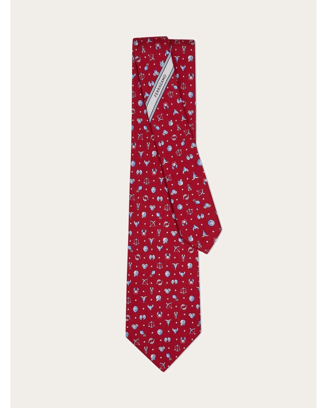 Ferragamo Red Horoscope Print Silk Tie for men