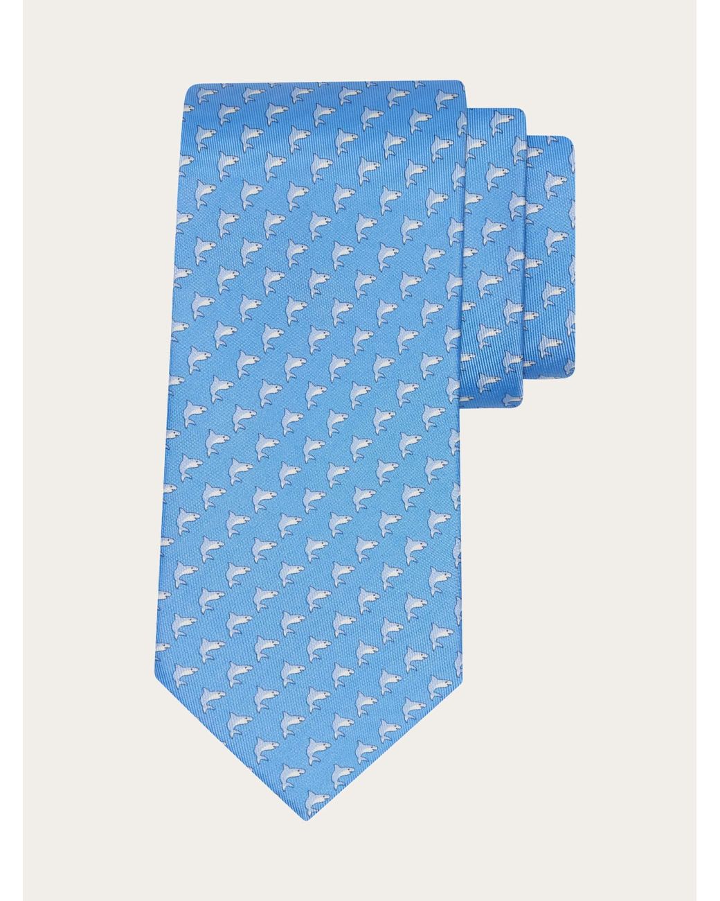 Ferragamo Blue Shark Print Silk Tie for men