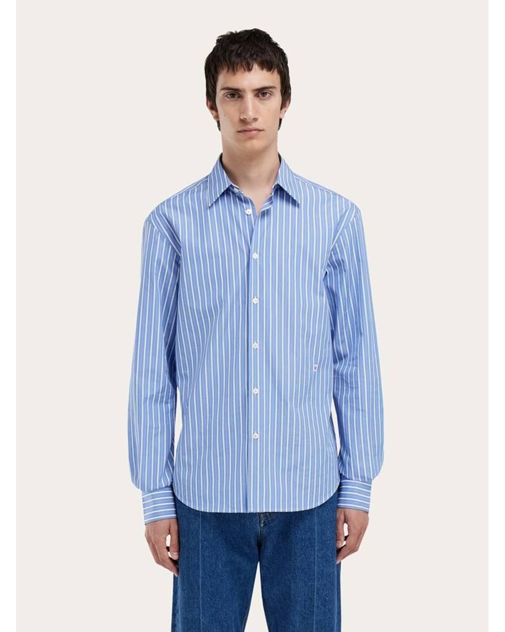 Ferragamo Blue Poplin Shirt for men