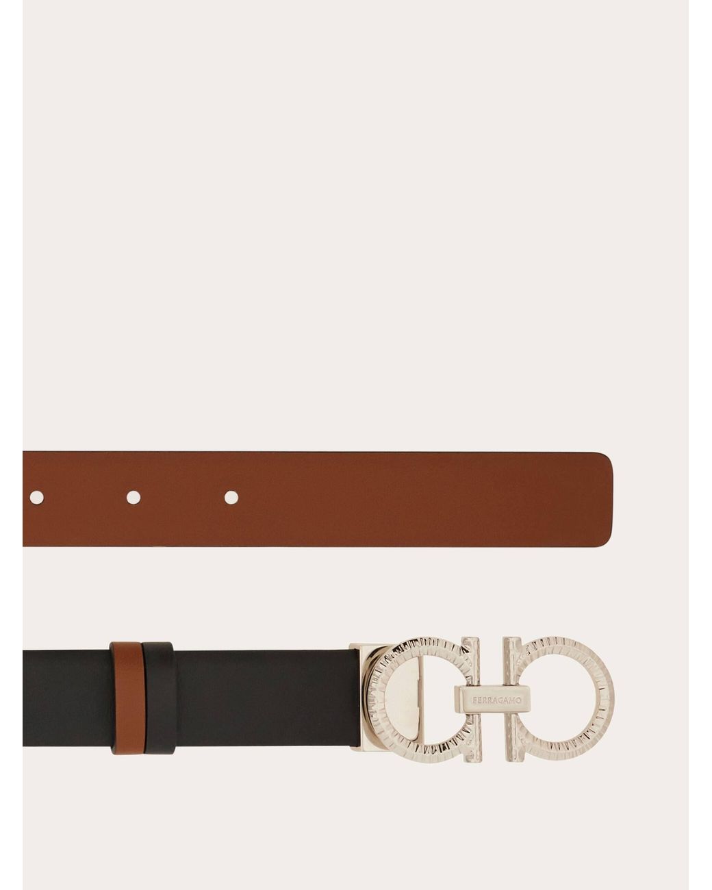 Ferragamo White Reversible And Adjustable Belt With Hammered Gancini