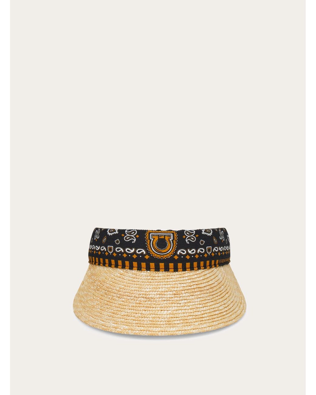 Ferragamo Natural Arabesque Print Straw Visor