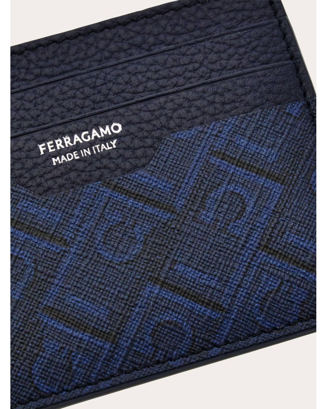 Ferragamo Blue Monogram Credit Card Holder for men