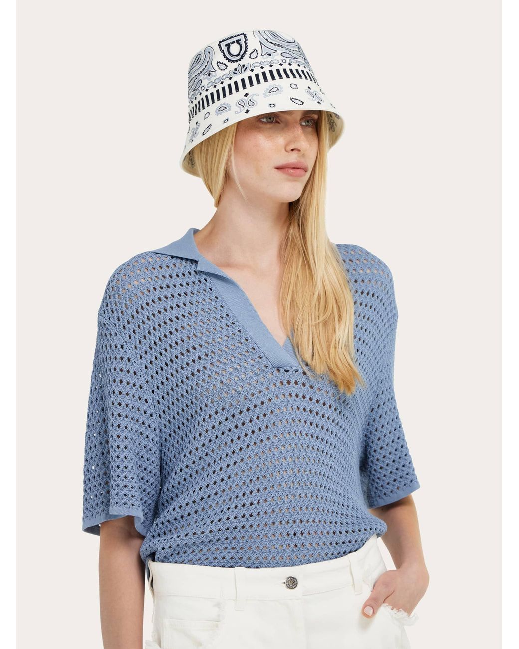 Ferragamo White Arabesque Print Cloche